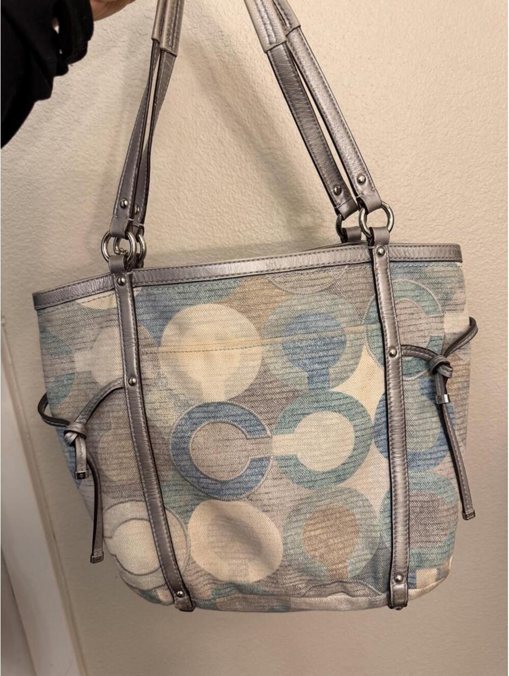 Vintage Coach Audrey 2012 Blue Tote Bag with Silver Hardware